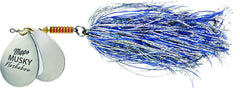 Mepps MFD7T CSC double blade musky flashabou, close-up, shows flash for attracting muskies.