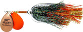 Mepps MFD7T lure with double blades and Flashabou copper hot for musky action.