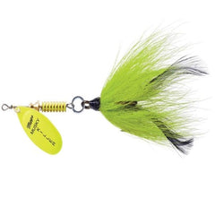 Mepps Musky Killer Dressed lure in hot chartreuse for enhanced visibility and vibration
