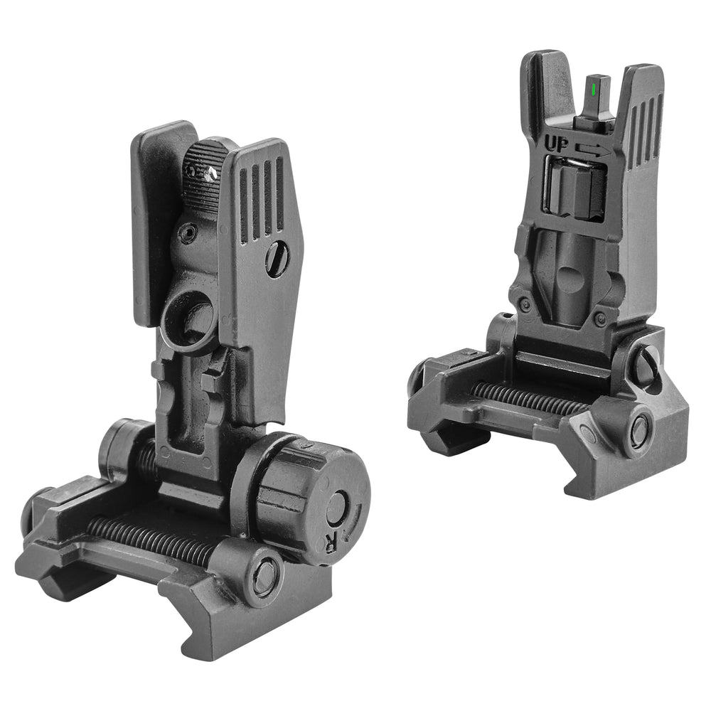 Meprolight FABS front green tritium sight glowing for low-light aiming.
