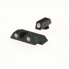 Meprolight Tru-Dot night sight for Glock with front green dot and rear yellow tritium dots, improved low-light aiming.