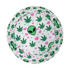 Mercuryelf Weed Alien bucket hat tilt shot highlights breathable polyester comfort.