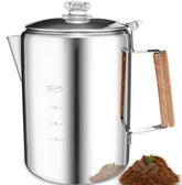 MEREZA camping percolator 12 cup over fire demonstrates durable outdoor brewing.