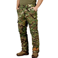 MERJAZ camo tactical pants front view shows waterproof fabric for outdoor hiking