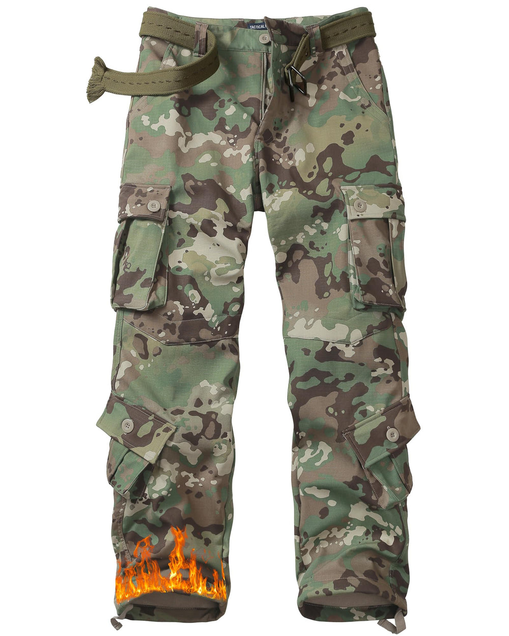 MERJAZ men's fleece-lined cargo pants in winter camo offer warmth for outdoor hikes.