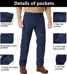 MERJAZ Tactical Pants navy blue zip fly and belt loops detail for secure fit
