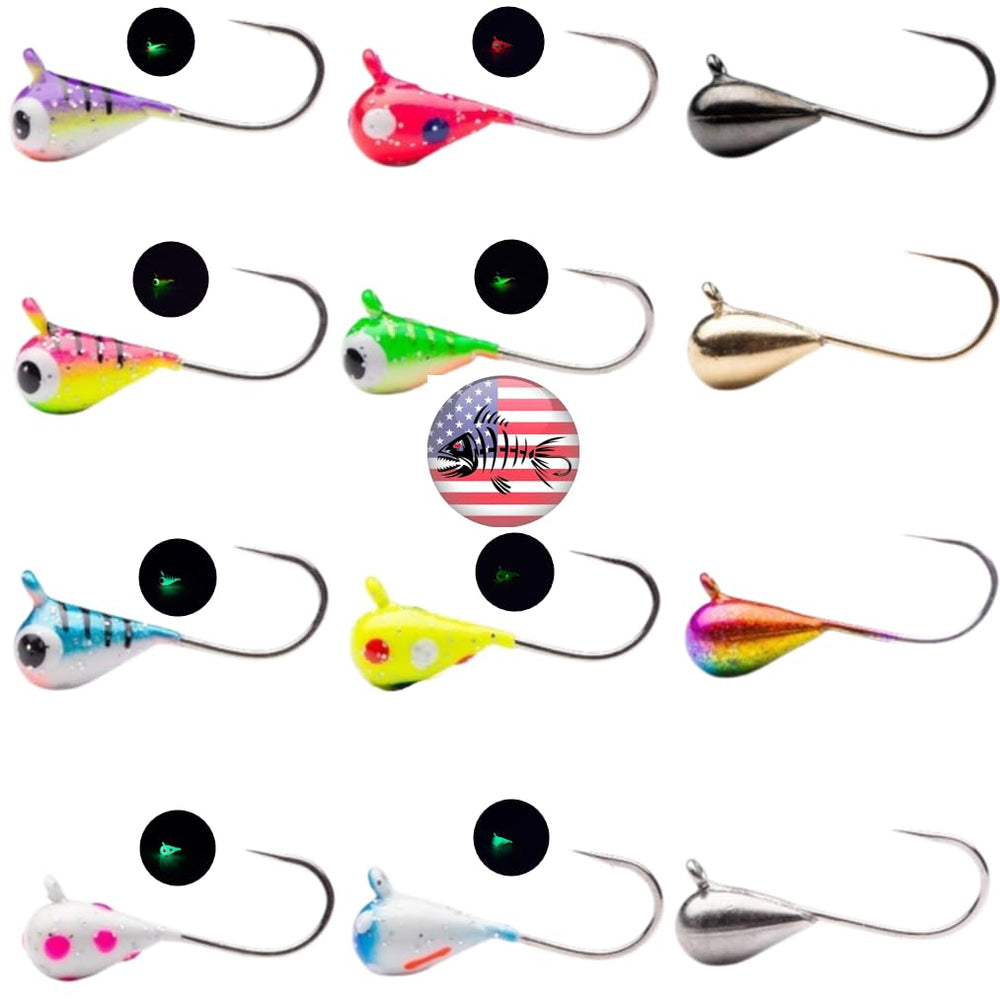 Mermaid Gear Chaotic UV glow ice jig enhances under-ice visibility for anglers.