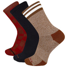 Merrell Camper Everyday Wool Crew Sock front view in brown for trail-ready moisture control.