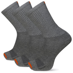 Merrell cushioned crew socks in gray; 3-pack, soft and durable for daily wear.