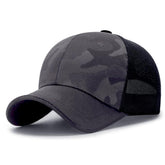 Front view of Mesh Camo Baseball Cap in dark grey