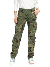 Mesinsefra women's cargo pants camo front view with roomy pockets for essentials.