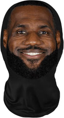 Messi mask 3D neck gaiter in action for outdoor sports.