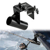 Metal ice fishing sled rod holder attached to a sled