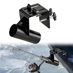 Metal ice fishing sled rod holder attached to a sled