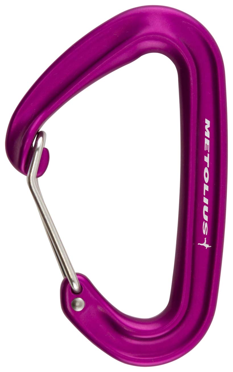 Metolius Bravo II purple wiregate carabiner for ultralight climbing and quick clipping