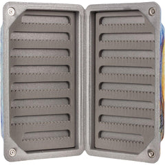 MFC Flyweight Fly Box Hallock's Brown Trout closed with slim foam and tiny slits for secure storage.
