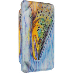 MFC Flyweight Fly Box Hallock's Brown Trout open for quick fly access on river or stillwater.