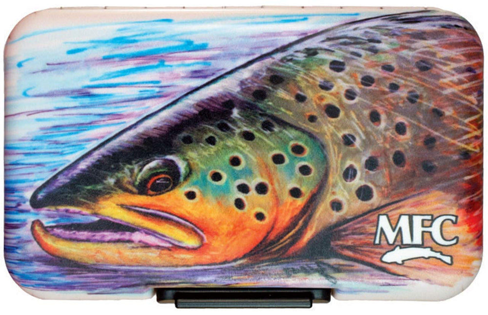 MFC Poly Fly Box Hallock's Brown Trout keeps flies organized with a vibrant, lasting finish.