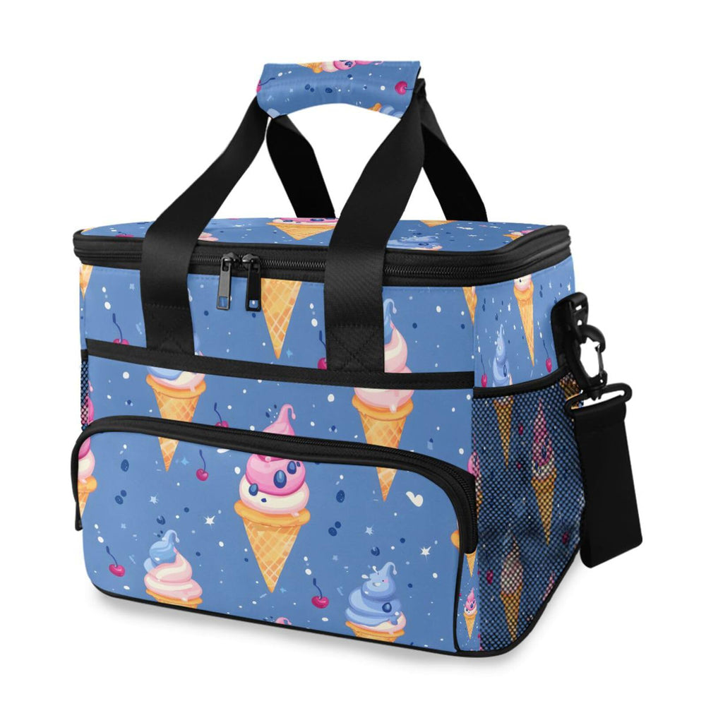 MFTJYO Ice Cream Blue Cooler Bag front view, showing spacious interior for picnics and groceries