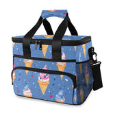 MFTJYO Ice Cream Blue Cooler Bag front view, showing spacious interior for picnics and groceries