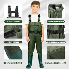 MIEVNIO kids waders chest pocket stores treasures during outdoor activities