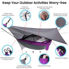 MIFXIN mosquito net hammock with double-sided zippers for insect protection and ventilation.