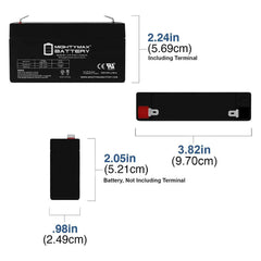 Three Mighty Max 6V 1.3Ah SLA batteries side view for DURA6-1.3F replacement