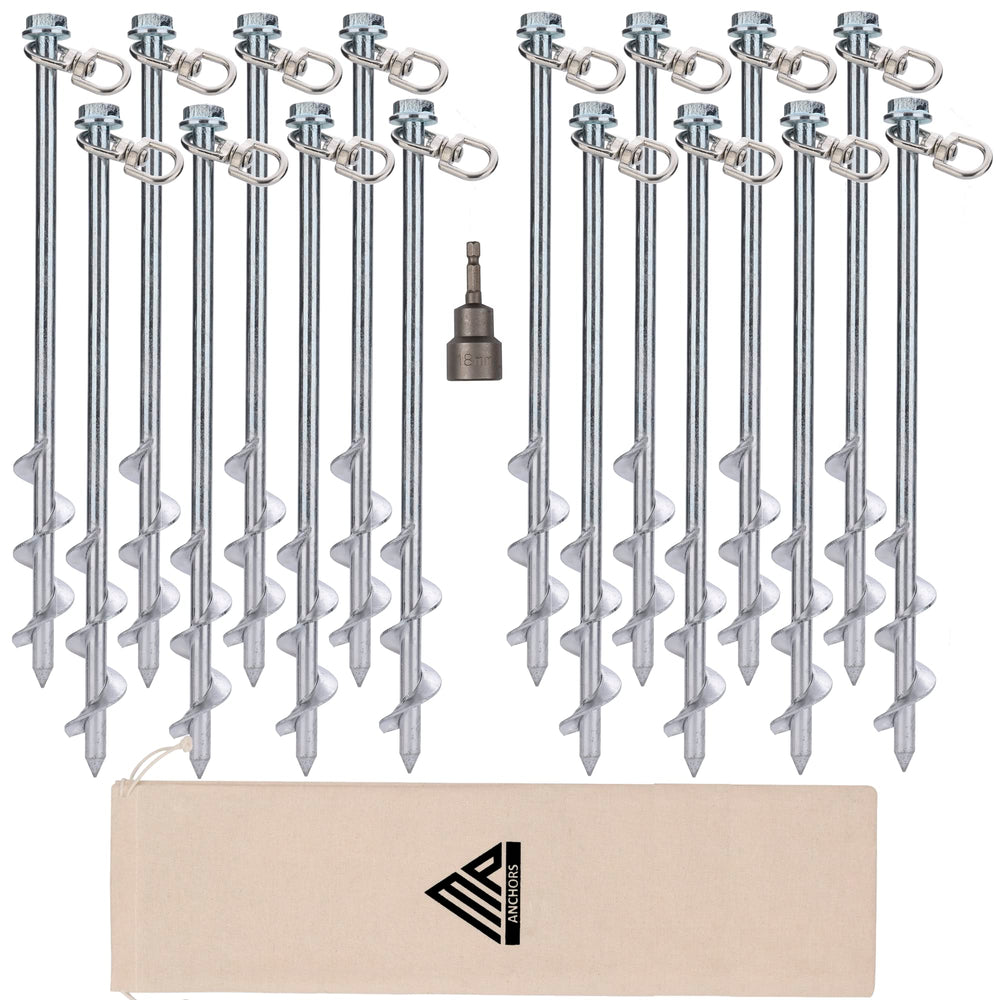 MightyPhine ground anchors screw-in 12-inch set secures outdoor equipment with dependable hold