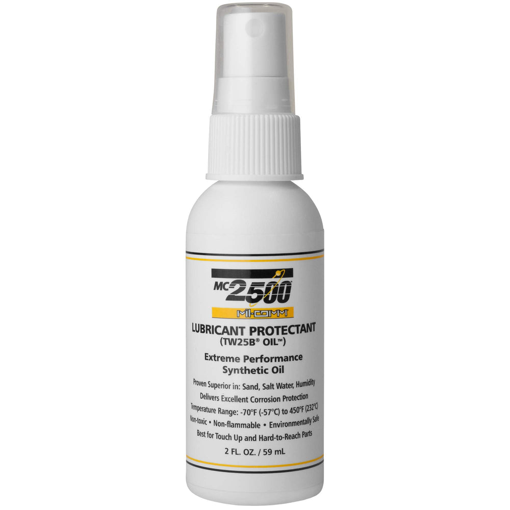 Mil-Comm MC2500 gun oil spray bottle providing versatile lubrication for firearms.