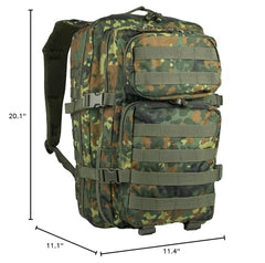 Mil-Tec Unisex Assault Pack back view highlights ergonomic padding and MOLLE-ready exterior.