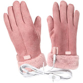 Milisten USB heated gloves for women in pink leather, front view showing warm, stylish daily wear.