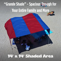 MillionShades Beach Shade Canopy Grande windproof design keeps shade quiet on breezy shores