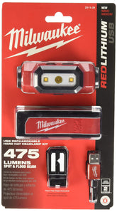 Milwaukee 2111-21 red USB headlamp tilting beam for hands-free work