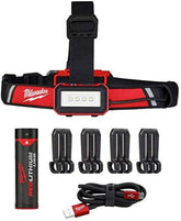 Milwaukee 600-lumen headlamp close-up showing compact head for unobstructed helmet use