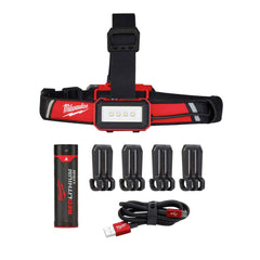 Milwaukee General Purpose Headlamp front view with crown strap for all-day comfort.