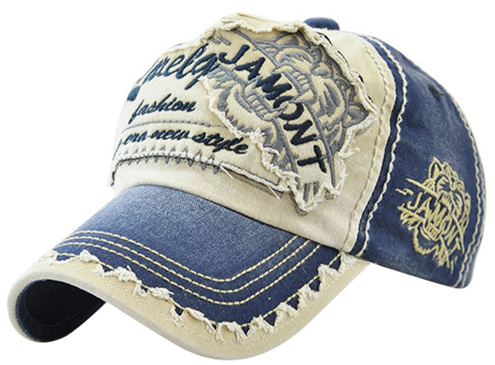 MINAKOLIFE Vintage distressed cotton cap with curved visor, ideal for everyday wear and sun protection.