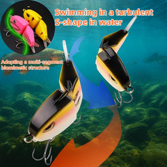 Close-up of mini glide bait showing joints and fins