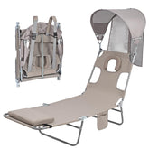 Minndudu backpack beach tanning chair with canopy shields sun while you lounge.