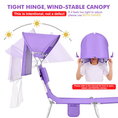 Minndudu chair with UPF 50+ canopy blocking UV rays during outdoor days