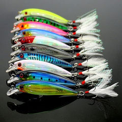 ABS body minnow lure with bright 3D eyes and sharp hooks