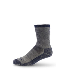 Minus33 Merino Wool USA Made crew socks, denim heather, front view for all-season comfort.