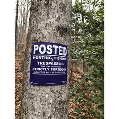 Minuteman Signs No Hunting roll purple—visible safety cue for rural properties.