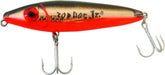 Mirrolure 84MR-808 Top Dog Jr Surface lure - Black / Orange / Gold colorway (4in, 3/4oz)