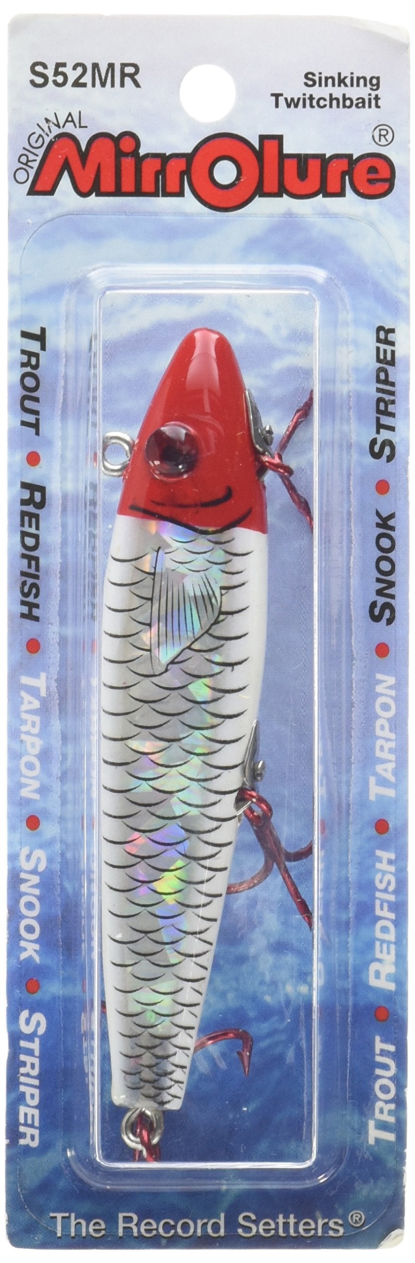 MirrOLure S52MR-11 S3 Sinkin Twitchbait, red/HD white/silver, high visibility for broad strikes.