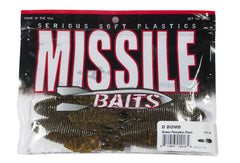 Missile Baits D Bomb action shot in Green Pumpkin Silver Hologram Flake highlights tail action for versatile retrieves