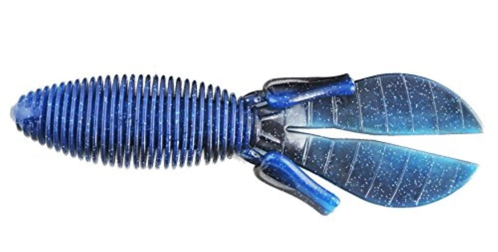 Missile Baits D Bomb 4.5 inch ribbed creature flipping bait for bass, Black/Blue Sliver Hologram Laminate, 25 baits per bag