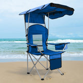 The MKSY Beach Chair with Canopy Shade setup provides instant cool shade on sunny days.