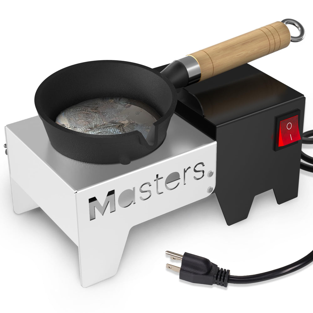 MMasters 80 oz lead melting pot on a clean work surface showing compact design