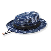 M MCGUIRE GEAR boonie hat navy digital front view provides sun protection and rugged style.