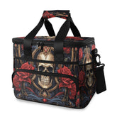 MNSRUU Gothic Skull Rose cooler bag, front view, stylish insulated lunch tote for on-the-go use.